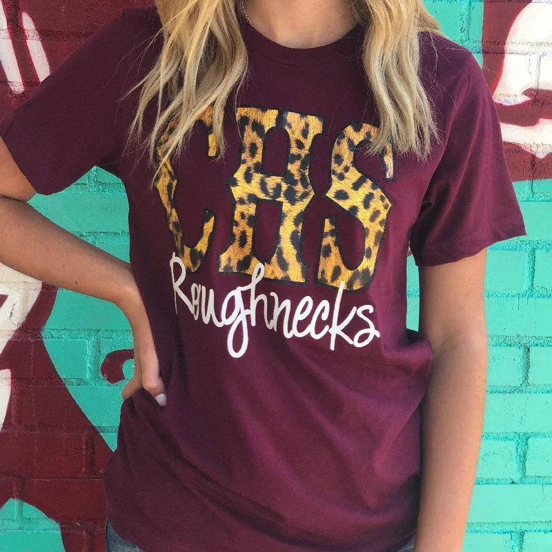 Long - sleeved women's T - shirt with a flutter - sleeve designMaroon CHS Roughnecks Leopard Tee Long - sleeved women's T - shirt with a flutter - sleeve designMaroon CHS Roughnecks Leopard Tee