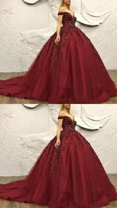 Ruffled - skirt wedding dress for a romantic lookMaroon Wedding Dress Off Shoulder PROM DRESS cg15615 Ruffled - skirt wedding dress for a romantic lookMaroon Wedding Dress Off Shoulder PROM DRESS cg15615