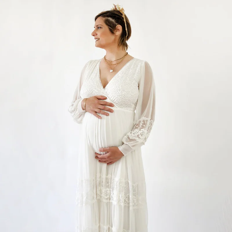 Indian - style wedding dress with intricate embroideryMaternity Chiffon & Lace Dress #7005 Indian - style wedding dress with intricate embroideryMaternity Chiffon & Lace Dress #7005