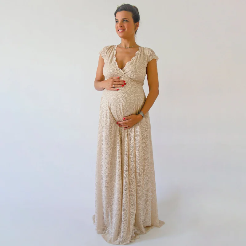 Lace - up back wedding dress for a customizable fitMaternity Cape Sleeves Dress 7009 Lace - up back wedding dress for a customizable fitMaternity Cape Sleeves Dress 7009