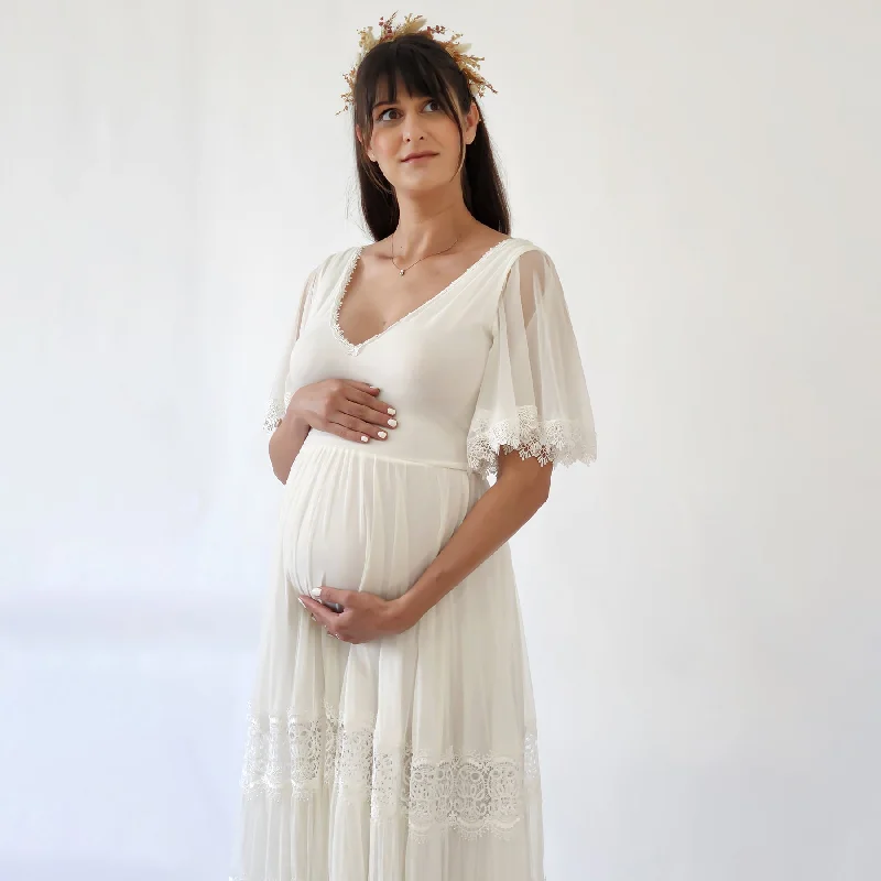 Bohemian - style off - the - shoulder wedding dressMaternity Romantic Chiffon Wedding dress, Vintage Butterfly Sleeves #7022 Bohemian - style off - the - shoulder wedding dressMaternity Romantic Chiffon Wedding dress, Vintage Butterfly Sleeves #7022