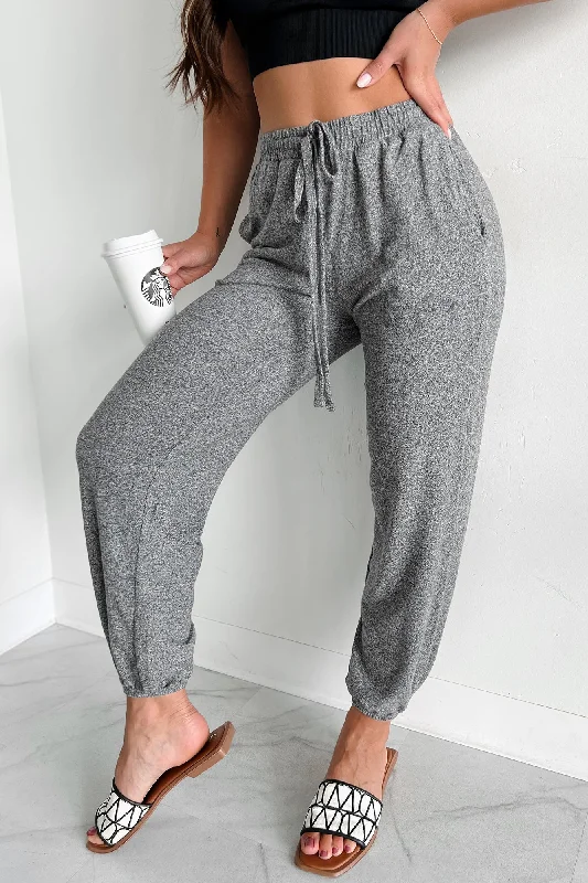 Embroidered wide leg linen pants for women in a natural and elegant styleMaximum Relaxation Brushed Knit Zenana Joggers (Black)