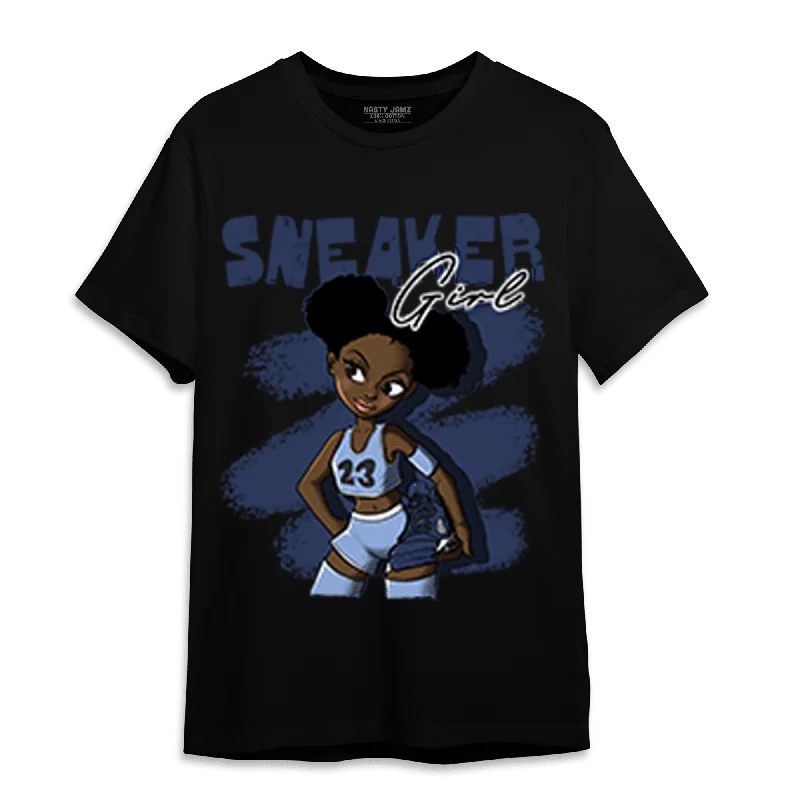 Women's T - shirt with a fringed hem and a tassel - trimmed pocketNastyJamz Midnight Navy 5s T Shirt Match Black Sneaker Girl