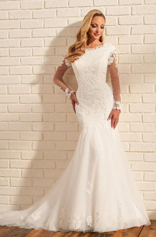 Garden - wedding - appropriate flowy wedding dressMOD 218 by Mon Cheri Modest