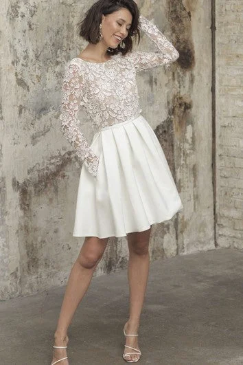 Illusion - sleeved wedding dress for a delicate lookModern Bateau A Line Short/Mini Knee-length Long Sleeve Wedding Dress With Appliques Illusion - sleeved wedding dress for a delicate lookModern Bateau A Line Short/Mini Knee-length Long Sleeve Wedding Dress With Appliques