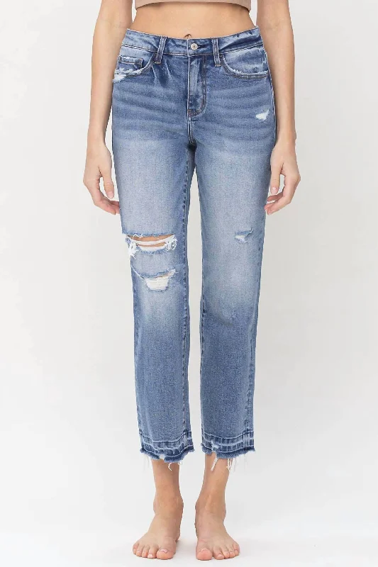 Ankle length wide leg pants for women in a versatile and stylish styleModest High Rise Crop Straight Denim In Medium Wash