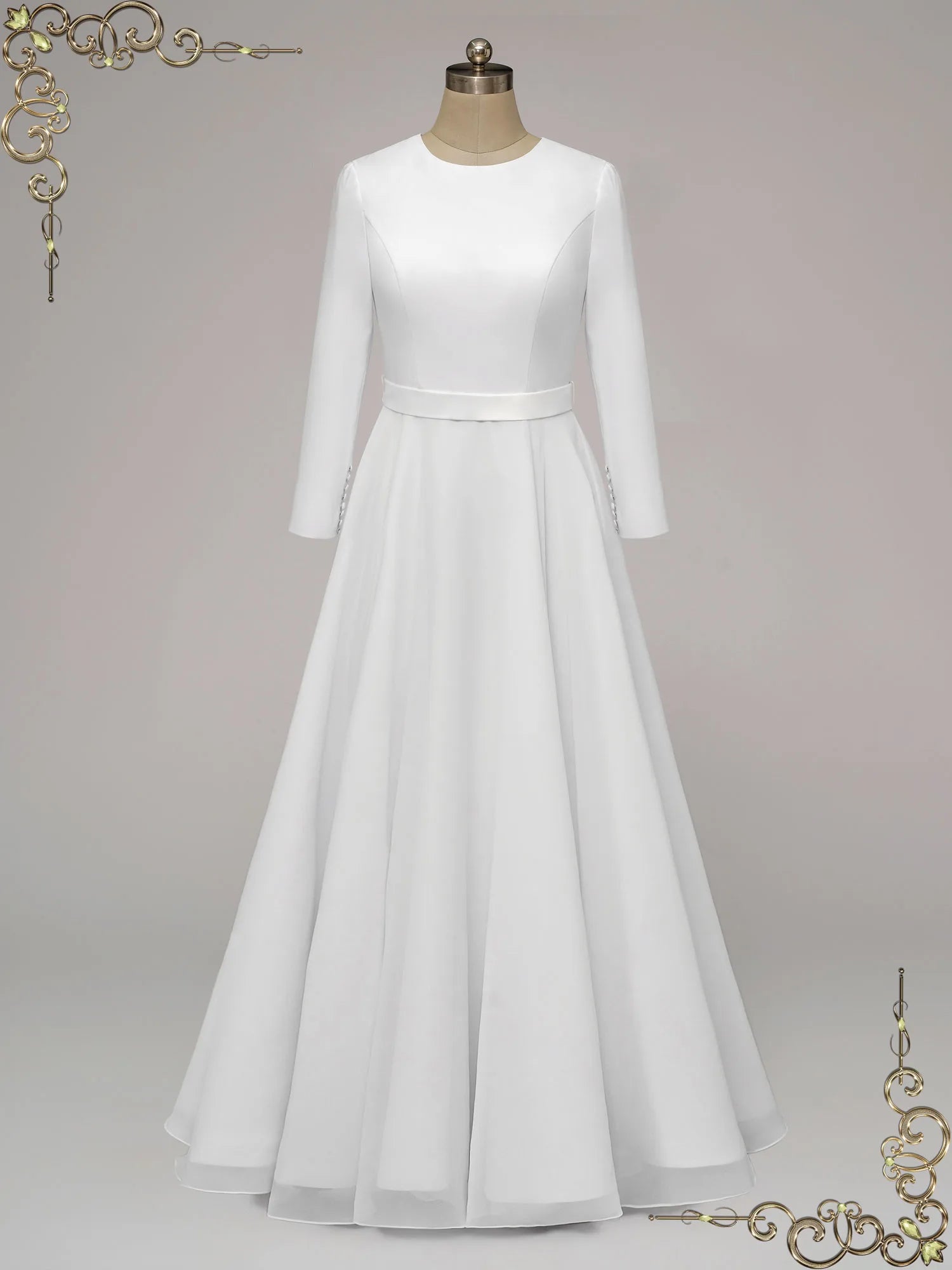 Jeweled - bodice wedding dress for a sparkly lookModest Simple Long Sleeves Wedding Dress DORIA
