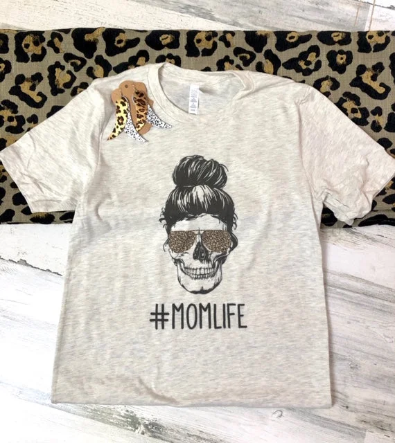 Striped women's T - shirt with a vertical patternMom Life Tee