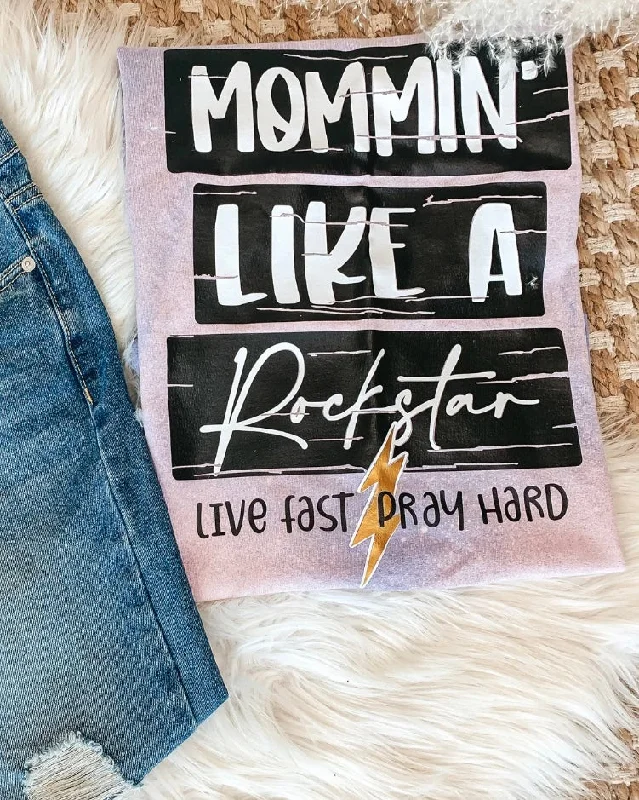 Women's T - shirt with a dropped - shoulder and wide - sleeve designMommin' Like A Rockstar Bleached Tee