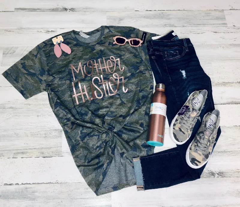 Women's T - shirt with a burnout floral patternMother Hustler w/ a Sprinke of Camo Tee