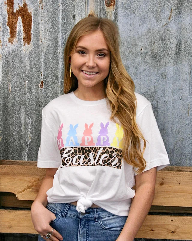 Button - up women's T - shirt in a pastel colorMulti Color Happy Easter Tee