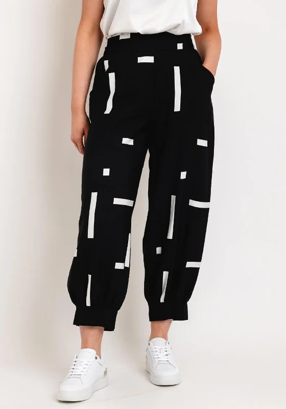 High waisted cargo pants with drawstring for women in a practical and adjustable styleMy Soul Contrast Print Relaxed Cuff Trousers, Black & White High waisted cargo pants with drawstring for women in a practical and adjustable styleMy Soul Contrast Print Relaxed Cuff Trousers, Black & White