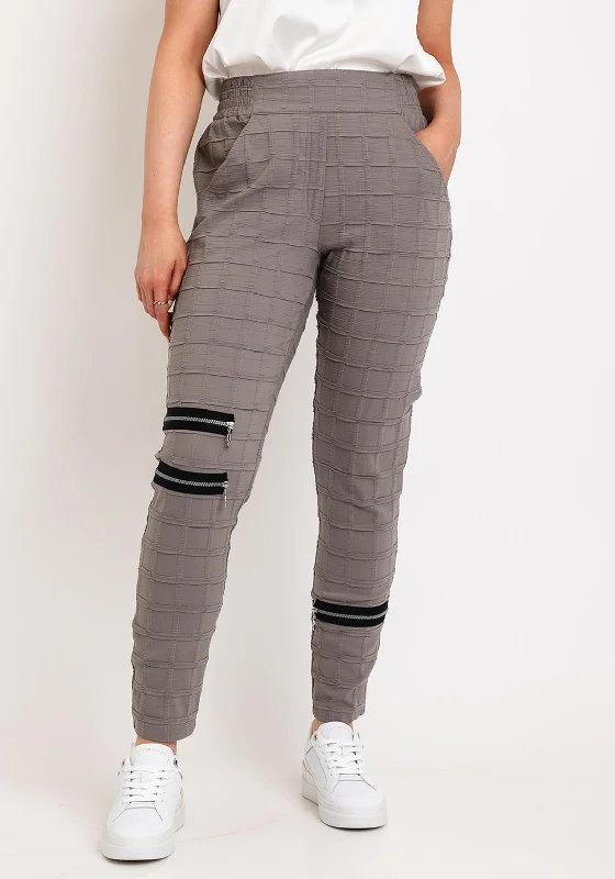 Embroidered denim wide leg pants for women in a unique and eye - catching styleMy Soul Zip Detail Slim Leg Textured Trousers, Sand Embroidered denim wide leg pants for women in a unique and eye - catching styleMy Soul Zip Detail Slim Leg Textured Trousers, Sand