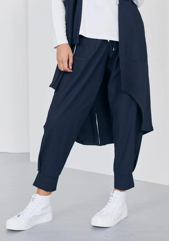 Culottes with wide leg and ruffled hem for women in a feminine and stylish styleNaya Cuffed Casual Trousers, Navy