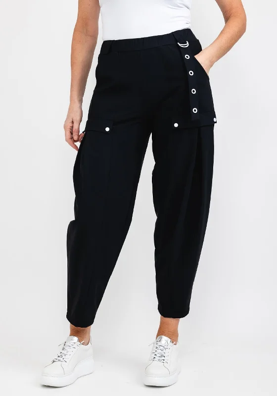 Elastic waist yoga pants for plus size womenNaya Contrasting Eyelet Strap Trousers, Black