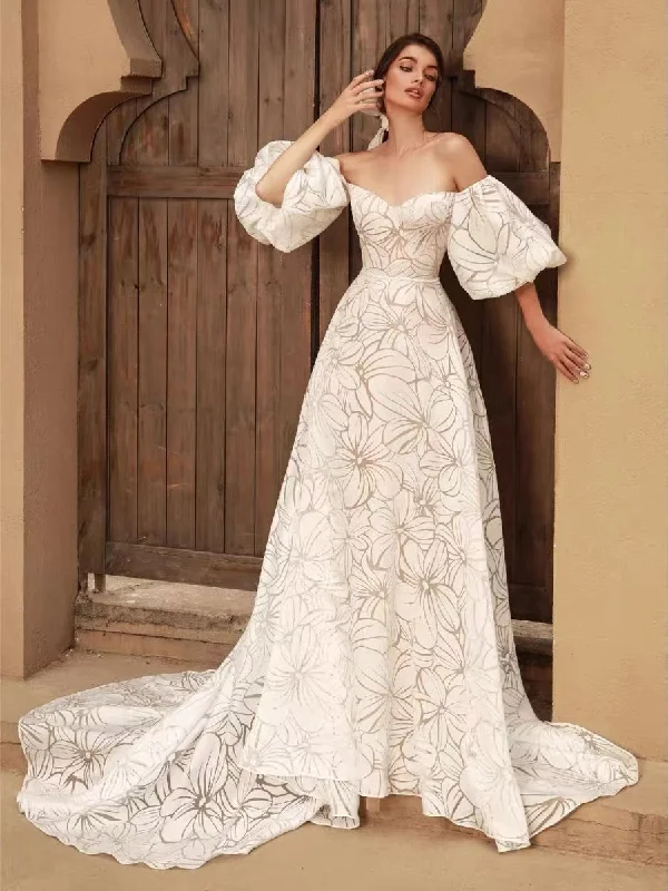 Exquisite hand - beaded wedding dressNewest Bubble Sleeves Long Prom Dresses, A-line Elegant Wedding Dresses, Appliques Wedding Dresses Exquisite hand - beaded wedding dressNewest Bubble Sleeves Long Prom Dresses, A-line Elegant Wedding Dresses, Appliques Wedding Dresses