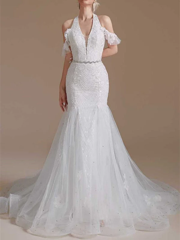 Fit - and - flare wedding dress with a big bowOff Shoulder Lace Wedding Dresses, Mermaid Popular Wedding Dresses, Newest Bridal Gowns Fit - and - flare wedding dress with a big bowOff Shoulder Lace Wedding Dresses, Mermaid Popular Wedding Dresses, Newest Bridal Gowns