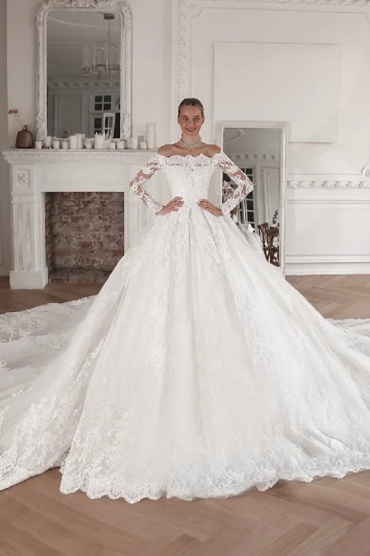 S - curve - flattering mermaid wedding dressOff-the-Shoulder Lace Ball Gown Nuria