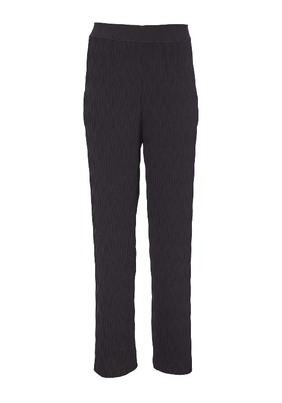 Floral embroidered pants for women in a delicate designOra Elastic Waist Pleated Straight Leg Trouser, Black