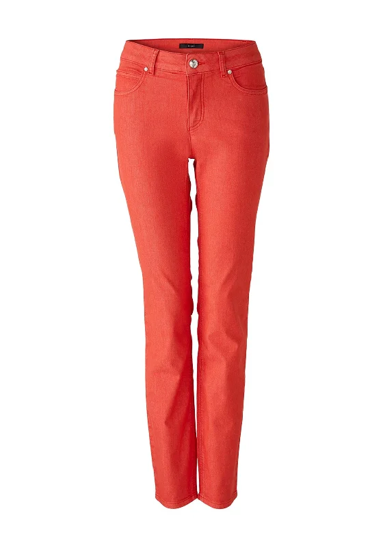 Jeans with distressed details for womenOui Baxtor Mid Rise Slim Fit Jegging Trouser, Aura Orange
