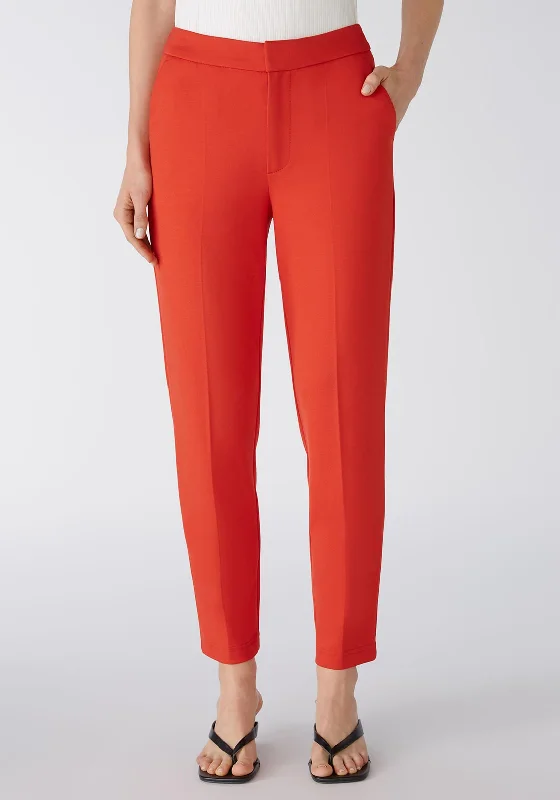Solid color palazzo pants for women in bright huesOui High Rise Slim Leg Jersey Trouser, Red