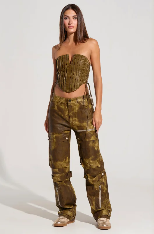Paisley patterned wide leg jeans for women in an elegant and unique styleOUT LIKE A BANDIT FAUX LEATHER CARGO PANT