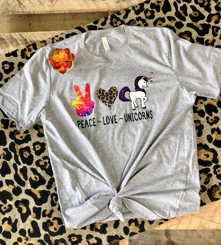 Women's T - shirt with a metallic - colored threadPeace-Love-Unicorns Tee