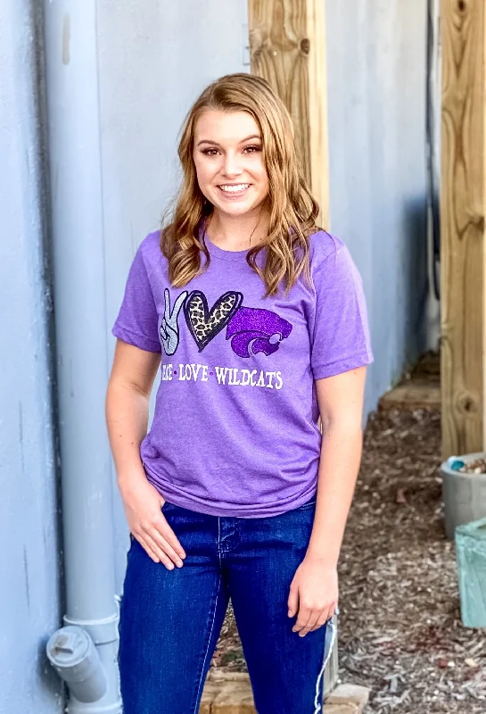 Women's T - shirt with a color - changing yarnPeace Love Wildcats Purple Tee