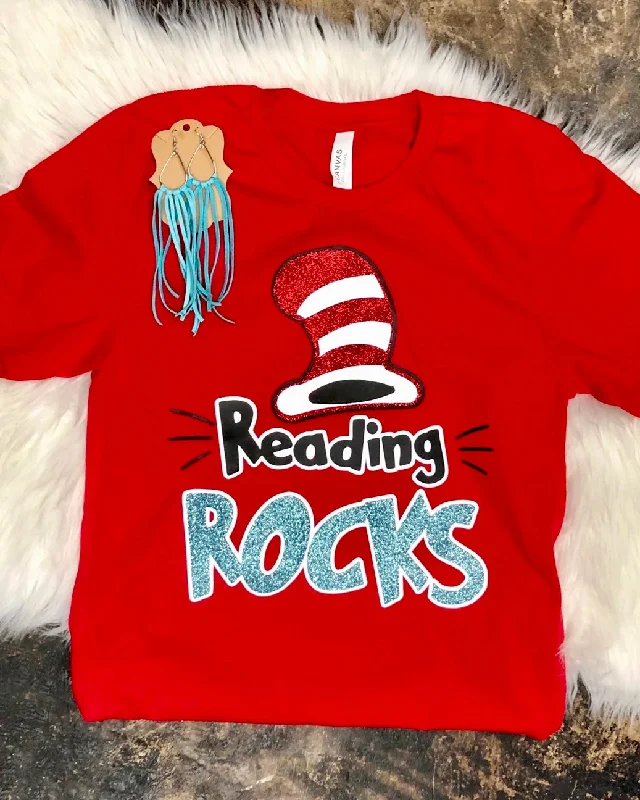 Women's T - shirt with a fringed hem and a tassel - trimmed pocketReading Rocks Tee