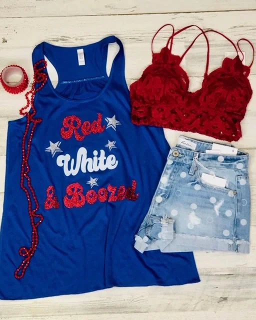 Sheer - sleeved women's T - shirt for an alluring lookRed White & Boozed Tank