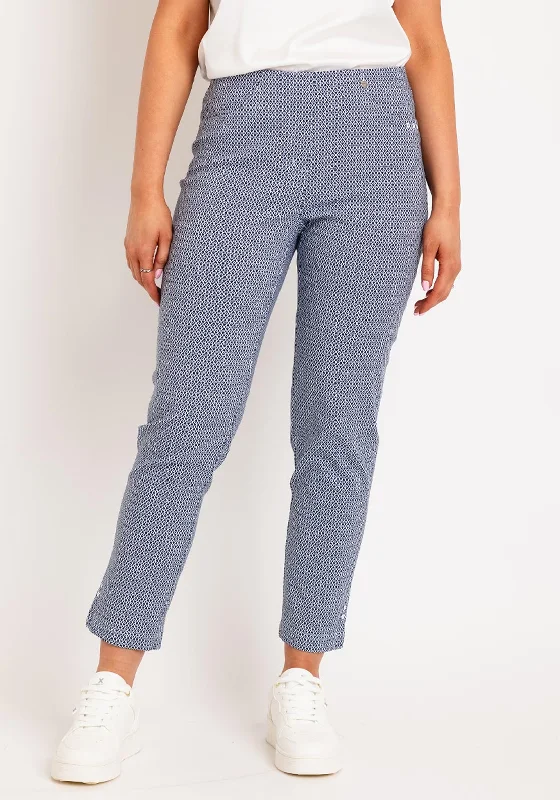Paisley patterned pants for women in an elegant styleRobell Bella 09 Pattern Ankle Grazer Trousers, Navy & White