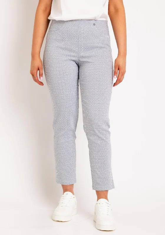 Elastic waist palazzo pants for plus size womenRobell Bella 09 Pattern Ankle Grazer Trousers, Grey & White