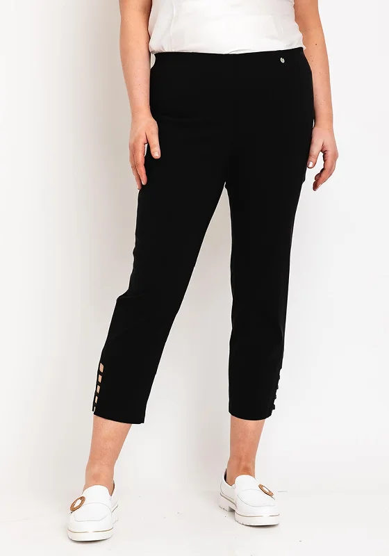 Linen blend palazzo pants for women in a breezy styleRobell Lena Slim Fit Stretch Cropped Trousers, Black Linen blend palazzo pants for women in a breezy styleRobell Lena Slim Fit Stretch Cropped Trousers, Black