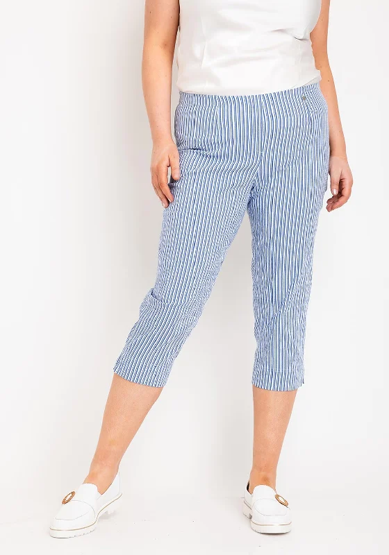 Patchwork denim pants for women in a creative designRobell Marie 07 Striped Cropped Trousers, Blue Patchwork denim pants for women in a creative designRobell Marie 07 Striped Cropped Trousers, Blue
