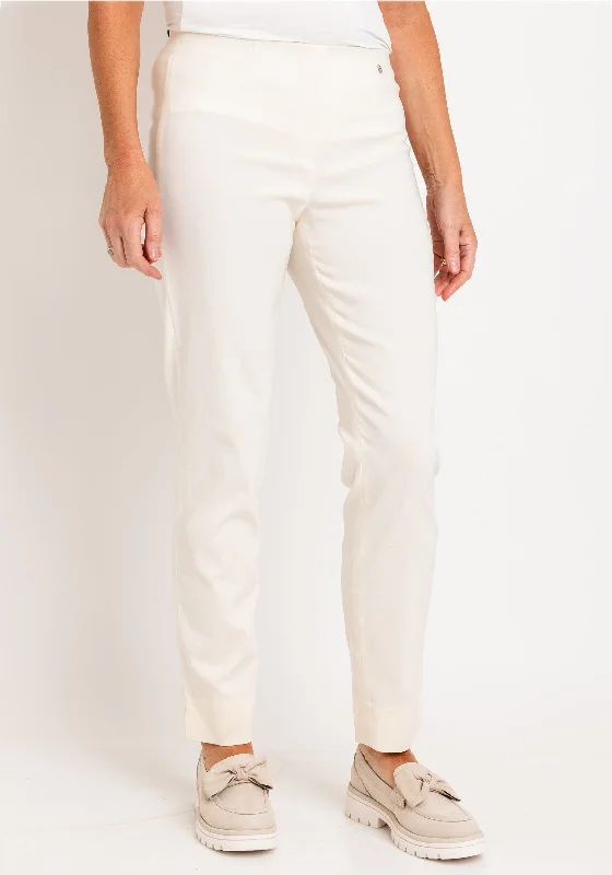 Office appropriate dress pants for women in blackRobell Marie Full Length Slim Leg Trousers, Cream