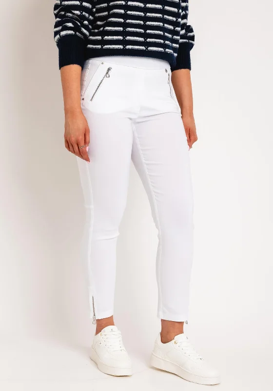 Drawstring jogger pants for women in a casual sporty lookRobell Nena 09 Ankle Grazer Zip Detail Trousers, White