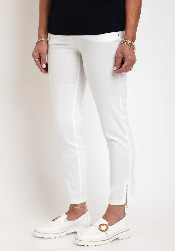 Patchwork cotton pants for women in a handmade lookRobell Nena 09 Ankle Grazer Zip Detail Trousers, White Patchwork cotton pants for women in a handmade lookRobell Nena 09 Ankle Grazer Zip Detail Trousers, White