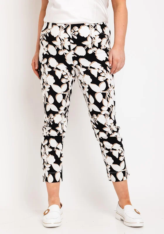 Elastic waist palazzo pants for plus size womenRobell Rose 09 Floral Ankle Grazer Trousers, Black Elastic waist palazzo pants for plus size womenRobell Rose 09 Floral Ankle Grazer Trousers, Black