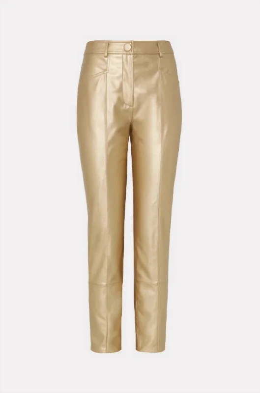 Trousers with front pleats for women in a formal and tailored lookRue Faux Leather Pants In Gold