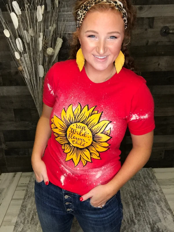 Women's T - shirt with a cropped and fitted bodice and a flared skirtRun Wild Flower Child Bleached Tee In Yellow