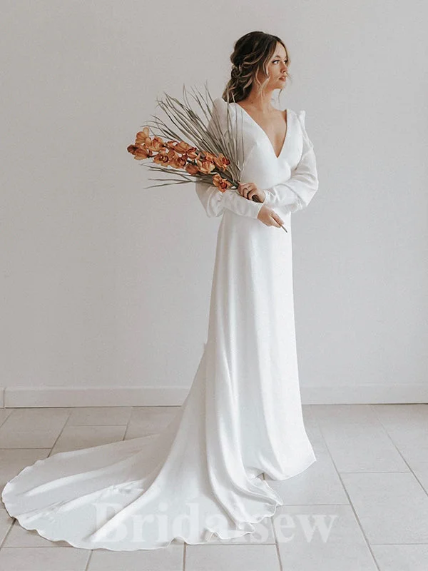 Illusion - sleeved wedding dress for a delicate lookSatin Long Sleeves Elegant Best Vintage Dream Beach Long Wedding Dresses, Bridal Gown WD462 Illusion - sleeved wedding dress for a delicate lookSatin Long Sleeves Elegant Best Vintage Dream Beach Long Wedding Dresses, Bridal Gown WD462