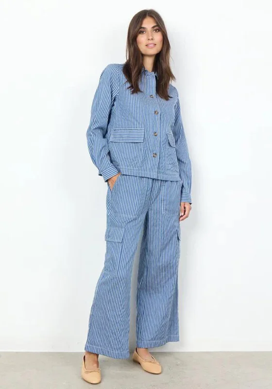 Recycled material pants for women in an eco - friendly optionSoyaconcept Dily Pinstripe Cargo Style Trouser, Blue