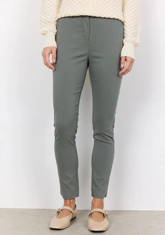 Culottes with ruffled hem for women in a feminine styleSoyaconcept Lilly Mid Rise Slim Leg Trousers, Dusty Green