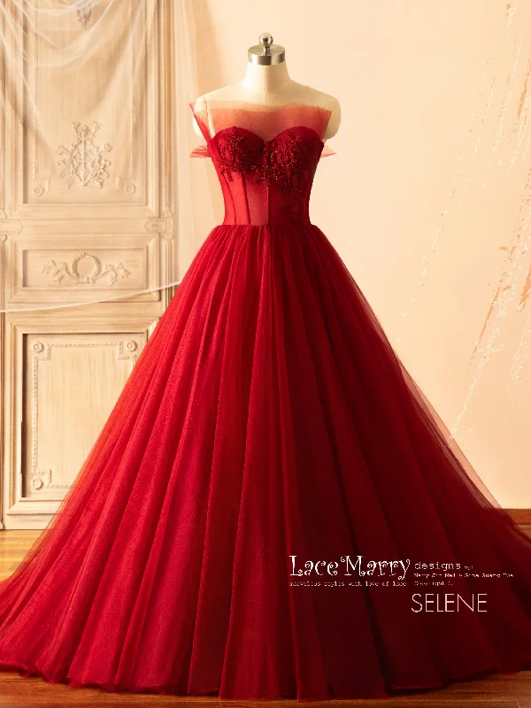 Ballroom Style Wedding Dresses with Beaded Belt and Long TrainSELENE / A Line Red Wedding Dress with Beaded Sparkling Bodice Ballroom Style Wedding Dresses with Beaded Belt and Long TrainSELENE / A Line Red Wedding Dress with Beaded Sparkling Bodice