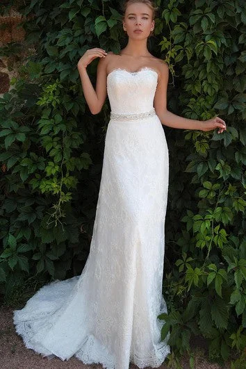 Court train A - line wedding dressSheath Long Sweetheart Sleeveless Corset-Back Lace Dress With Appliques And Waist Jewellery Court train A - line wedding dressSheath Long Sweetheart Sleeveless Corset-Back Lace Dress With Appliques And Waist Jewellery