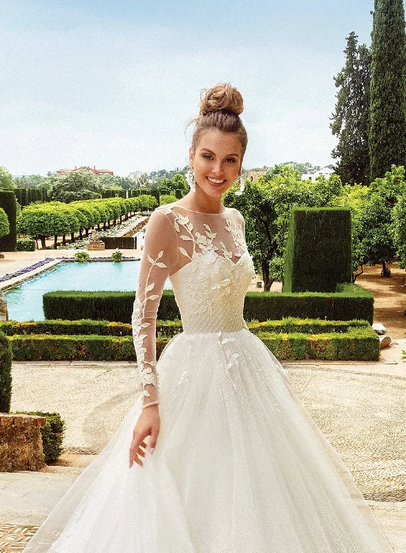 Wedding Dresses with Tiered Skirts and Bow Accents for a Girly AppealSheer Long Sleeve Illusion Ball Gown Wedding Dress Wedding Dresses with Tiered Skirts and Bow Accents for a Girly AppealSheer Long Sleeve Illusion Ball Gown Wedding Dress