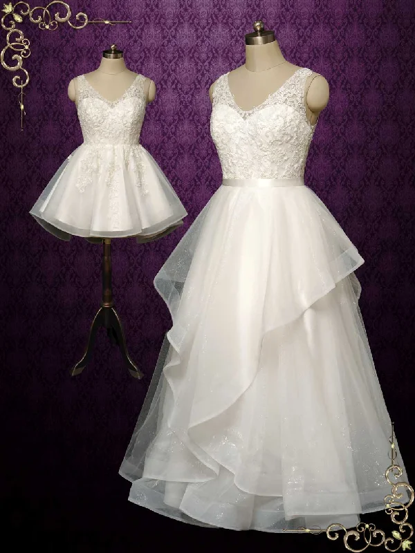 Disney - princess - inspired wedding dressConvertible Short Lace Wedding Dress with Skirt ARWEN Disney - princess - inspired wedding dressConvertible Short Lace Wedding Dress with Skirt ARWEN