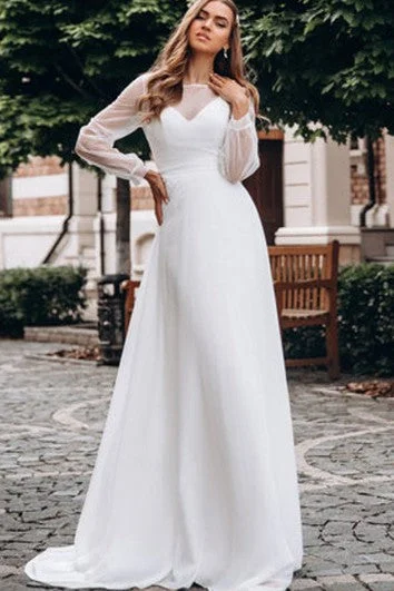 Embroidered illusion neckline wedding dressSimple Bateau A Line Floor-length Long Sleeve Wedding Dress Embroidered illusion neckline wedding dressSimple Bateau A Line Floor-length Long Sleeve Wedding Dress