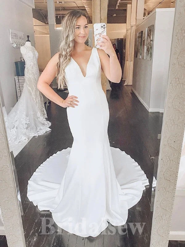 Wedding Dresses with Embroidered Birds and Sequined Floral Motifs and Satin and Lace Combo and Bow at the Waist and Embroidered Floral Patterns for a Nature Inspired and Romantic LookSimple Custom Plus Size Mermaid Classic Fitted Beach Vintage Long Wedding Dresses WD387