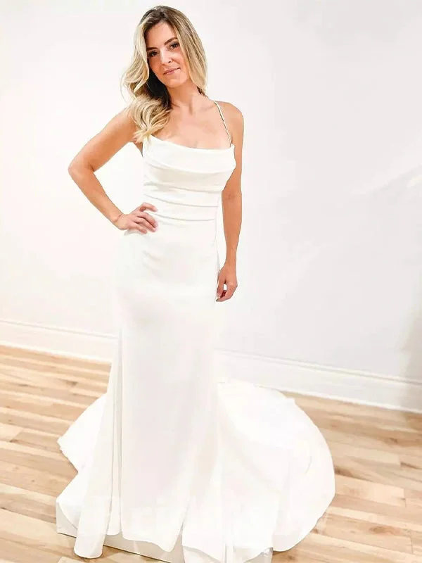 Halter - neck wedding dress for a modern lookSimple Mermaid Strapless Princess Vintage Dream Beach Long Wedding Dresses, Bridal Gown WD447